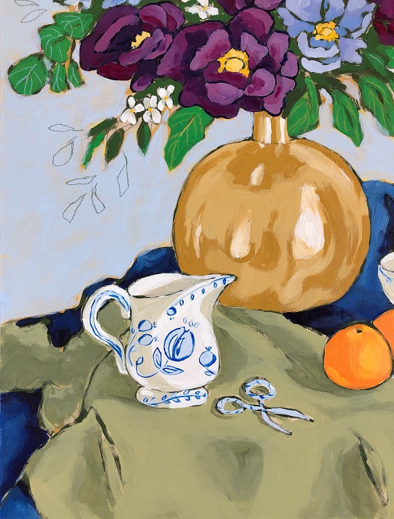 still life with violet painting by jennifer allevato fine art