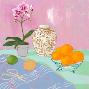 Still Life with Striped Cloth, 36"x36" Painting