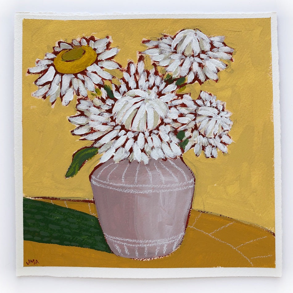 Strawflowers, 8"x8" Painting on paper