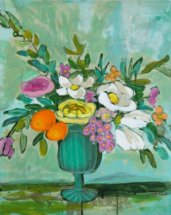 We Went Antiquing floral still life painting by Jennifer Allevato Fine Art